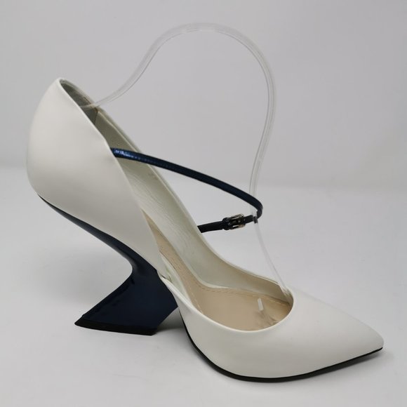 Dior Runway White Sculptured Navy Blue Heel - Picture 5 of 12